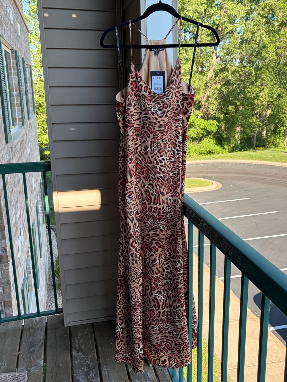 🆕🐆 Nicole Miller Leopard Print Halter Maxi Dress Size M Satin Party Evening Gown - Picture 4 of 17